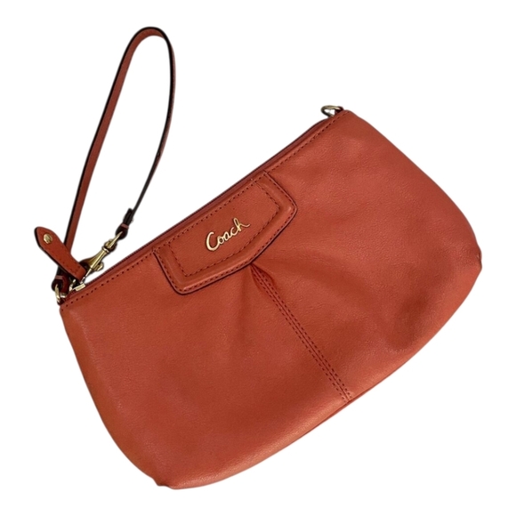 Coach Ashley Leather Wristlet Burnt Orange Gold Logo Clutch Bag - Picture 11 of 11